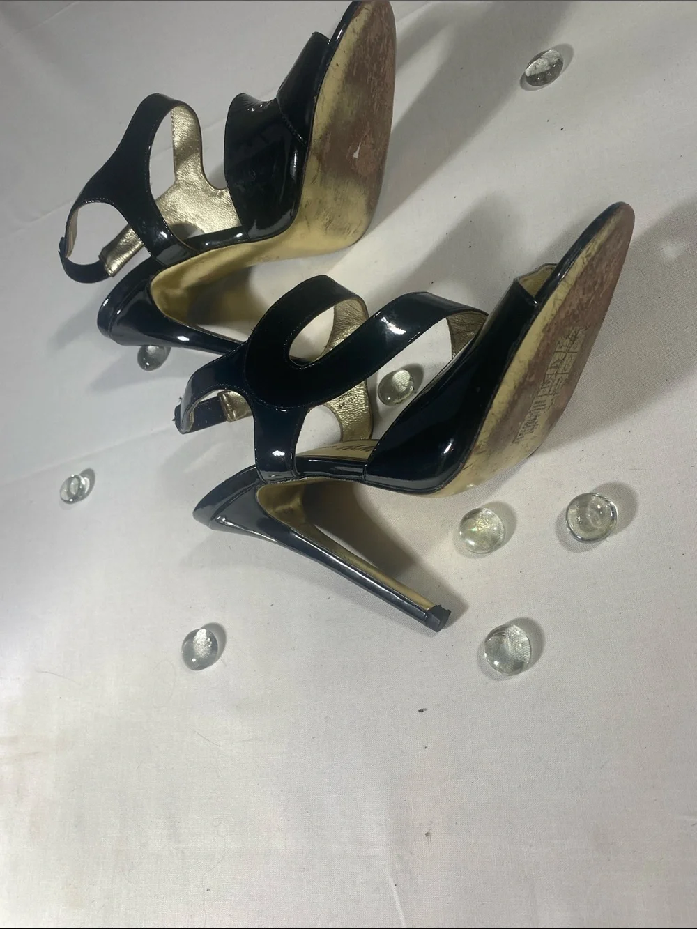 Versace for H&M Black Patent Leather Open-Toe Stiletto Heels with Gold Insole